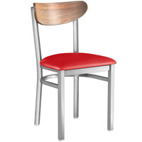 Lancaster Table & Seating Boomerang Clear Coat Chair with Red Vinyl Seat and Vintage Wood Back