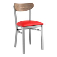 Lancaster Table & Seating Boomerang Series Clear Coat Finish Chair with Red Vinyl Seat and Vintage Wood Back