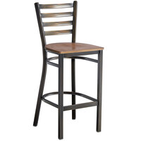 Lancaster Table & Seating Distressed Copper Finish Ladder Back Bar Stool with Vintage Wood Seat - Assembled
