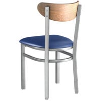 Lancaster Table & Seating Boomerang Clear Coat Chair with Navy Vinyl Seat and Vintage Wood Back