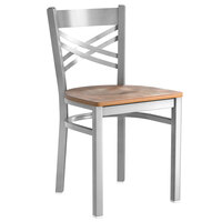 Lancaster Table & Seating Cross Back Clear Coat Steel Chair with Vintage Wood Seat - Detached Seat