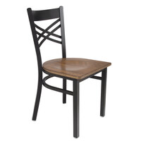 Lancaster Table & Seating Black Finish Cross Back Chair with Vintage Wood Seat