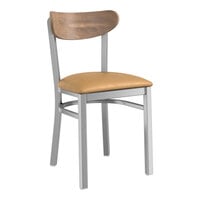 Lancaster Table & Seating Boomerang Series Clear Coat Finish Chair with Light Brown Vinyl Seat and Vintage Wood Back
