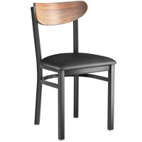 Lancaster Table & Seating Boomerang Black Finish Chair with 2 1/2 inch Black Vinyl Padded Seat and Vintage Wood Back