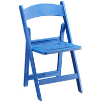 Lancaster Table & Seating Blue Resin Folding Chair with Slatted Seat