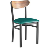 Lancaster Table & Seating Boomerang Black Chair with Green Vinyl Seat and Vintage Wood Back