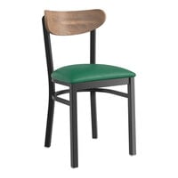 Lancaster Table & Seating Boomerang Series Black Finish Chair with Green Vinyl Seat and Vintage Wood Back