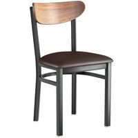 Lancaster Table & Seating Boomerang Black Chair with Dark Brown Vinyl Seat and Vintage Wood Back