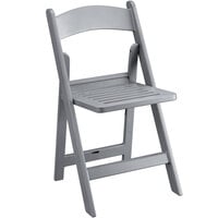 Lancaster Table & Seating Gray Resin Folding Chair with Slatted Seat