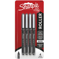 Sharpie 2093222 Roller Black Ink with Black Barrel 0.5mm Roller Ball Stick Pen - 4/Pack