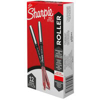 Sharpie 2093226 Roller Red Ink with Black Barrel 0.5mm Roller Ball Stick Pen - 12/Pack