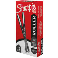 Sharpie 2101305 Roller Black Ink with Black Barrel 0.7mm Roller Ball Stick Pen - 12/Pack