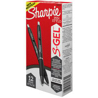 Sharpie 2096159 S-Gel Black Ink with Black Barrel 0.7mm Retractable Gel Pen - 12/Pack