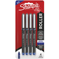 Sharpie 2093197 Roller Blue Ink with Black Barrel 0.5mm Roller Ball Stick Pen - 4/Pack