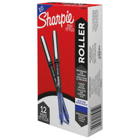 Sharpie 2093199 Roller Blue Ink with Black Barrel 0.5mm Roller Ball Stick Pen - 12/Pack