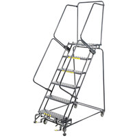 Ballymore 062414 M-2000 Series 6-Step Gray Steel Rolling Safety Ladder with 16 inch Wide Steps and 14 inch Deep Top Step