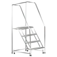 Ballymore Stainless Steel Rolling Ladder with Spring Loaded Casters, Handrails, 24" Wide Steps, and 14" Deep Top Step