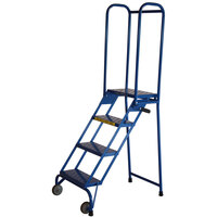 Ballymore ALS42410 Lock-N-Stock 4-Step Blue Heavy-Duty Aluminum Folding Mobile Step Ladder with 24 inch Wide Steps, 10 inch Deep Top Step, and Handrails
