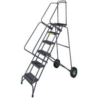 Ballymore FAWL-6 Fold & Store 6-Step Gray Steel Folding Rolling Safety Ladder with 16 inch Wide Steps, 14 inch Deep Top Step, and 10 inch Rubber Wheels