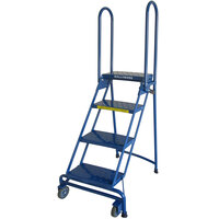 Ballymore ALS4247 Lock-N-Stock 4-Step Blue Heavy-Duty Aluminum Folding Mobile Step Ladder with 24 inch Wide Steps and 7 inch Deep Top Step, and Handrails