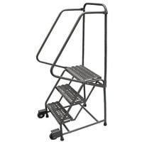 Ballymore H418TR Tilt & Roll 4-Step Gray Steel Rolling Safety Ladder with Handrail, 16 inch Wide Steps, 10 inch Deep Top Step, and 4 inch Casters