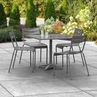 Lancaster Table & Seating 36 inch x 36 inch Matte Gray Powder-Coated Aluminum Dining Height Outdoor Table with Umbrella Hole and 4 Side Chairs