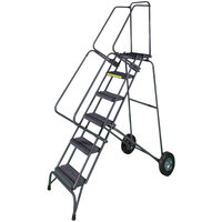 Ballymore FAWL-9 Fold & Store 9-Step Gray Steel Folding Rolling Safety Ladder with 16 inch Wide Steps, 14 inch Deep Top Step, and 10 inch Rubber Wheels