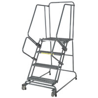 Ballymore TR-4 Tilt & Roll 4-Step Gray Steel Rolling Safety Ladder with 24 inch Wide Steps and 4 inch Casters