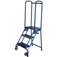 Ballymore ALS32410 Lock-N-Stock 3-Step Blue Heavy-Duty Aluminum Folding Mobile Step Ladder with 24 inch Wide Steps, 10 inch Deep Top Step, and Handrails