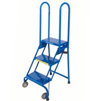 Ballymore ALS3247 Lock-N-Stock 3-Step Blue Heavy-Duty Aluminum Folding Mobile Step Ladder with 24 inch Wide Steps and 7 inch Deep Top Step, and Handrails