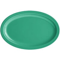 Acopa Foundations 12 3/4 inch x 8 1/2 inch Green Narrow Rim Melamine Oval Platter - 12/Case