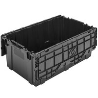 Choice 25 1/4 inch x 15 1/2 inch x 12 1/8 inch Stackable Black Industrial Tote / Storage Box with Attached Lid