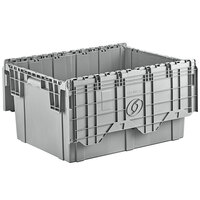 Choice 26 inch x 19 inch x 15 1/4 inch Stackable Gray Industrial Tote / Storage Box with Attached Lid