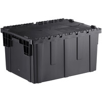 Choice 26 inch x 19 inch x 15 1/4 inch Stackable Black Industrial Tote / Storage Box with Attached Lid