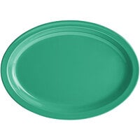 Acopa Foundations 13 1/4" x 9 1/2" Green Narrow Rim Melamine Oval Platter - 12/Case