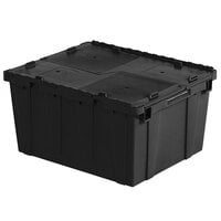 Orbis FP261 24" x 20" x 13" Stack-N-Nest Flipak Black Industrial Tote Box with Hinged Lockable Lid