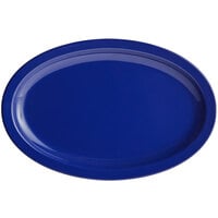 Acopa Foundations 12 3/4 inch x 8 1/2 inch Blue Narrow Rim Melamine Oval Platter - 12/Case