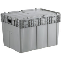 Choice 30 inch x 22 inch x 20 1/2 inch Flipak Gray Stackable Industrial Tote Box with Hinged Flip Lid
