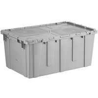 Choice 25 1/4 inch x 15 1/2 inch x 12 1/8 inch Stackable Gray Industrial Tote / Storage Box with Attached Lid