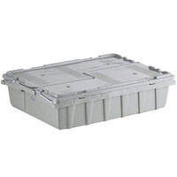 Choice 19 13/16 inch x 14 1/4 inch x 5 1/2 inch Small Stackable Grey Industrial Tote / Storage Box with Attached Lid