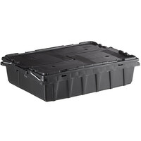 Choice 19 13/16 inch x 14 1/4 inch x 5 1/2 inch Small Stackable Black Industrial Tote / Storage Box with Attached Lid