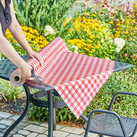 Choice 25 Yard Roll 52 inch Width Red Textured Gingham Vinyl Table Cover with Flannel Back