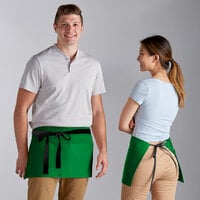 Choice Kelly Green Poly-Cotton Waist Apron with Black Webbing and 3 Pockets - 12" x 26"