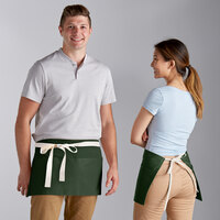 Choice Hunter Green Waist Apron with Natural Webbing and 3 Pockets - 12 inch x 26 inch