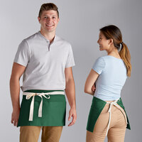 Choice Kelly Green Waist Apron with Natural Webbing and 3 Pockets - 12 inch x 26 inch