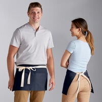 Choice Navy Blue Waist Apron with Natural Webbing and 3 Pockets - 12 inchL x 26 inchW