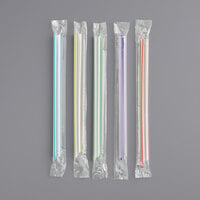 Choice 9 inch Multicolor Stripe Extra Wide Pointed Wrapped Boba Straw - 400/Pack
