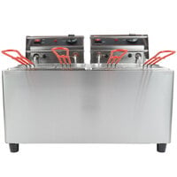 Cecilware EL2X25 Stainless Steel Electric Commercial Countertop Deep Fryer with Two 15 lb. Fry Tanks - 240V, 3200W