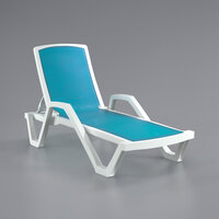 Lancaster Table & Seating White Stacking Adjustable Chaise with Turquoise Sling Seat