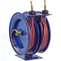 Coxreels C-LP-350-350 Dual Purpose Spring Rewind Air and Water Hose Reel with (2) Low Pressure 3/8" x 50' Hoses - 300 PSI